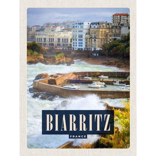 Vianmo Insegna In Legno 40X30 Cm Biarritz France Seebad Urlaubsort Meer-image
