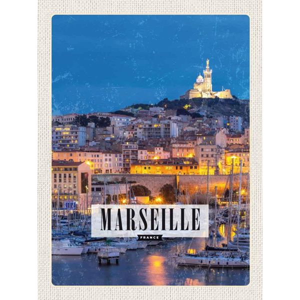 Vianmo Insegna In Legno 40X30 Cm Retro Marseille France Panorama Nacht-image