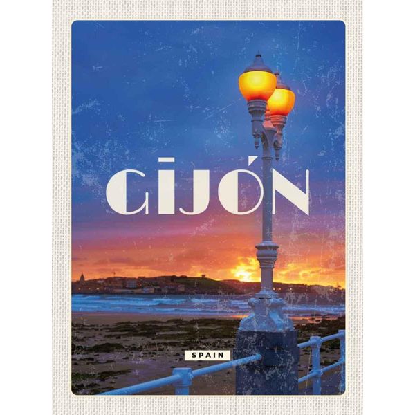 Vianmo Insegna In Legno 40X30 Cm Gijon Spain Sonnenuntergang Meer-image