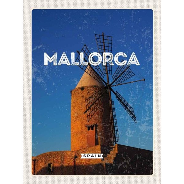 Vianmo Insegna In Legno 40X30 Cm Mallorca Spain Retro WindmüHle-image