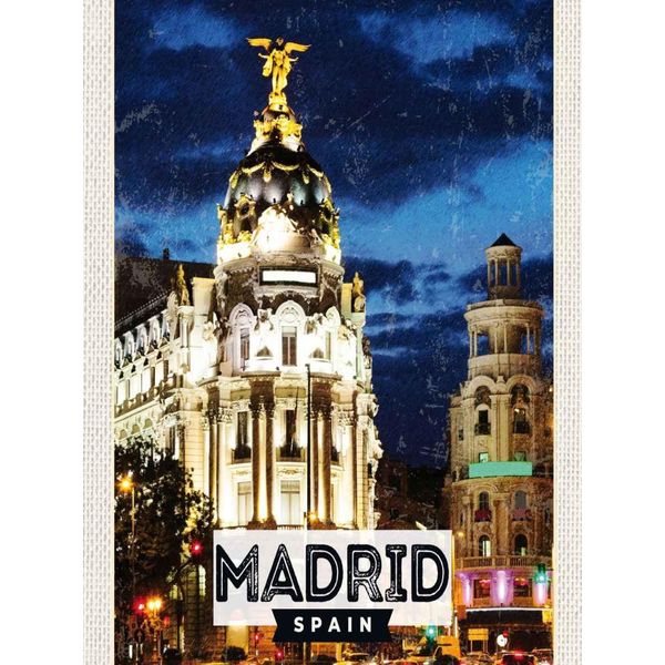 Vianmo Insegna In Legno 40X30 Cm Madrid Spain Retro Nacht Poster-image