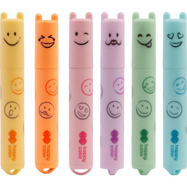 Set Di Mini Evidenziatori Smile 6 Colori Pastello Happy Color-image