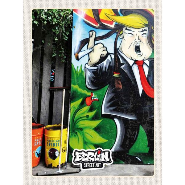 Vianmo Insegna In Legno 40X30 Cm Berlin Graffiti Donald Trump Street Art-image