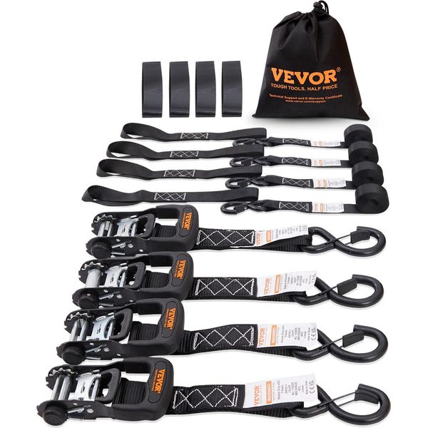 Vevor Set Di 4 Cinghie Di Fissaggio 0,04 X 2,4 M Cinghia Di Fissaggio 2362 Kg Cinghia Di Fissaggio A Cricchetto Cinghia In Poliestere E Acciaio Al Carbonio Cinghia Di Fissaggio A Cricchetto Ideale Per Moto Biciclette Kayak Utv Barche Atv-image
