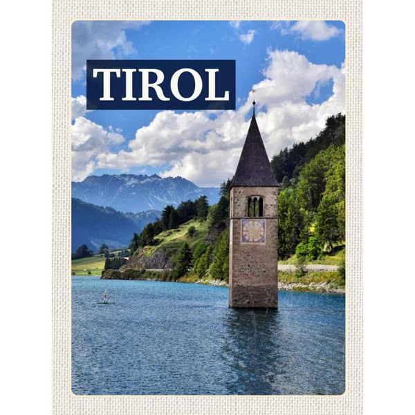 Vianmo Insegna In Legno 40X30 Cm Tirol ÖSterreich Kirchturm Im Wasser-image