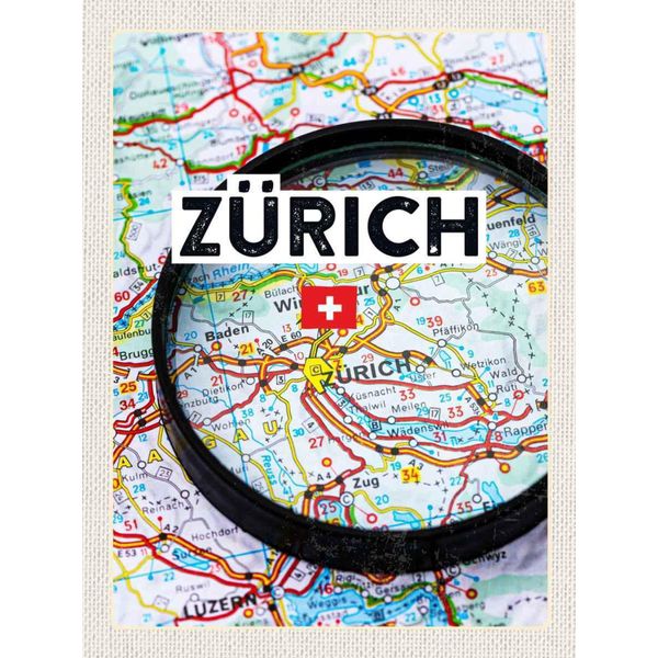 Vianmo Insegna In Legno 40X30 Cm ZüRich Schweiz Karte Lupe Stadt-image
