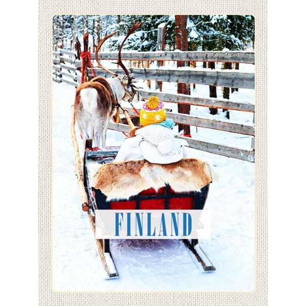 Vianmo Insegna In Legno 40X30 Cm Finnland Schnee Kind Hirsch Schlitten-image