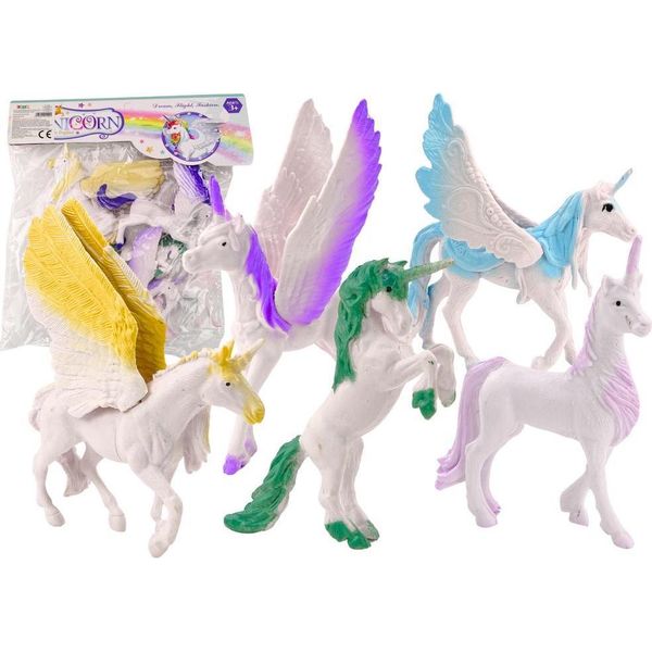 Set Di Figurine Unicorno Pegaso Ali Bianche 6El-image