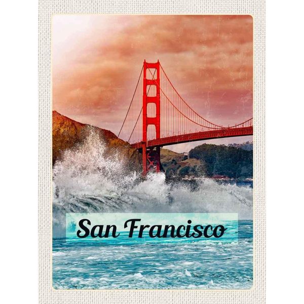 Vianmo Insegna In Legno 40X30 Cm San Francisco Wellen Meer BrüCke-image