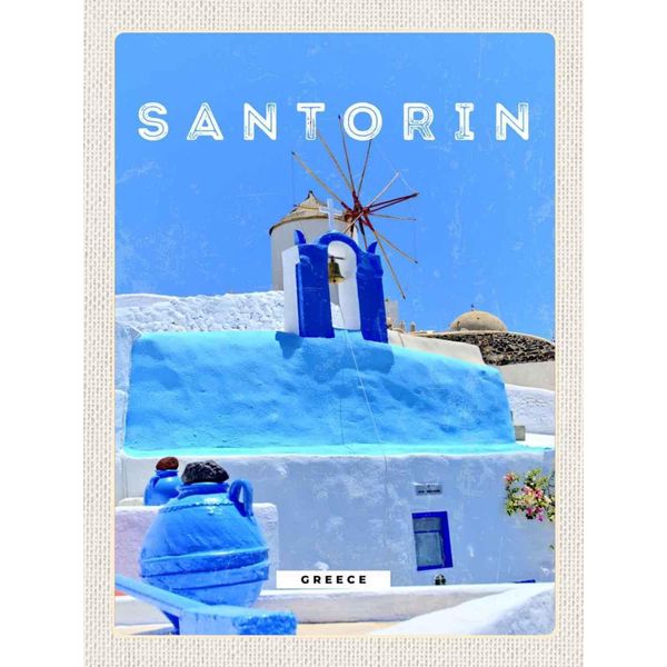 Vianmo Insegna In Legno 40X30 Cm Santorini Greece Griechenland Blau-image