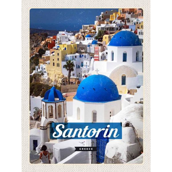 Vianmo Insegna In Legno 40X30 Cm Santorini Greece Stadt Weiß Blau-image