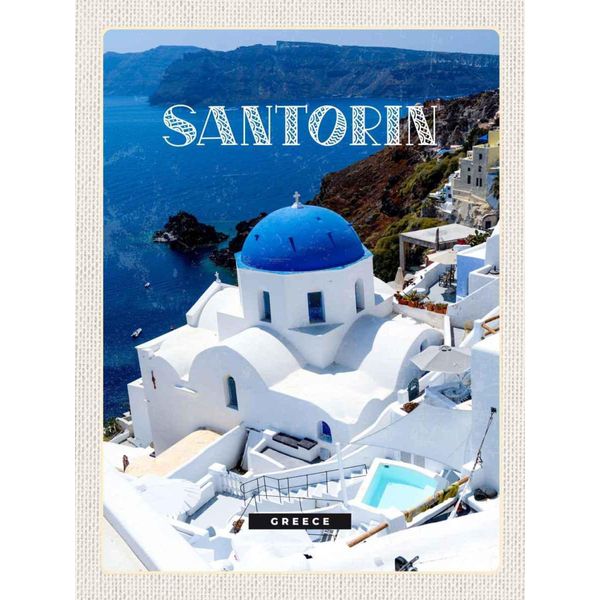 Vianmo Insegna In Legno 40X30 Cm Santorini Greece GebäUde Weiß Blau-image