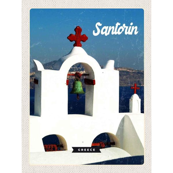 Vianmo Insegna In Legno 40X30 Cm Santorini Greece Meer Weiß Blau-image