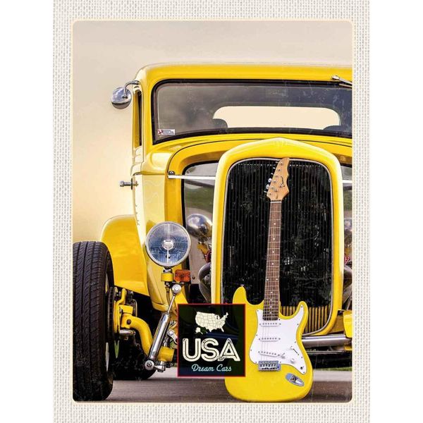 Vianmo Insegna In Legno 40X30 Cm Amerika Oldtimer Gelb Auto Gitarre-image