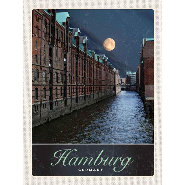 Vianmo Insegna In Legno 40X30 Cm Hamburg Deutschland Fluss Nacht Trip-image