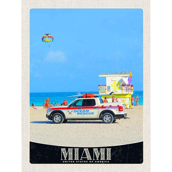 Vianmo Insegna In Legno 40X30 Cm Miami Usa Amerika Ozeanrettung Wagen-image