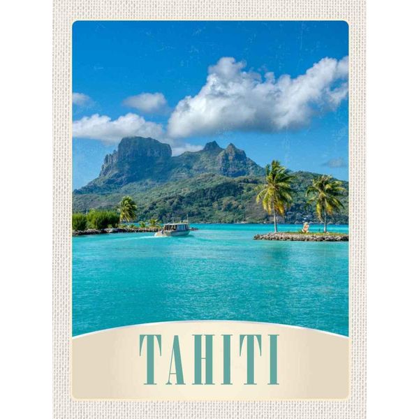 Vianmo Insegna In Legno 40X30 Cm Tahiti Amerika Insel Blaues Meer Natur-image