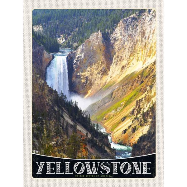 Vianmo Insegna In Legno 40X30 Cm Yellowstone Wasserfall Fluss Natur-image