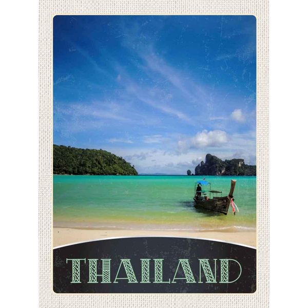 Vianmo Insegna In Legno 40X30 Cm Thailand Meer Boot Gebirge Himmel-image
