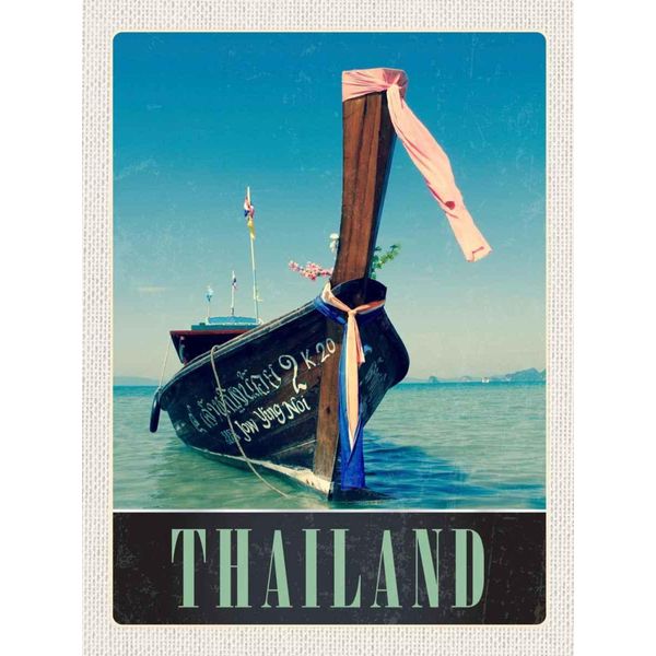 Vianmo Insegna In Legno 40X30 Cm Thailand Meer Blaues Meer Boot Natur-image