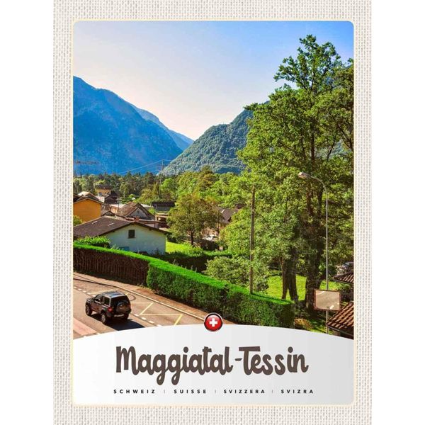 Vianmo Insegna In Legno 40X30 Cm Maggiatal-Tessin Schweiz Stadt Gebirge-image