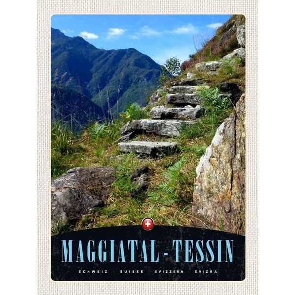 Vianmo Insegna In Legno 40X30 Cm Maggiatal-Tessin Schweiz Weg Gebirge-image
