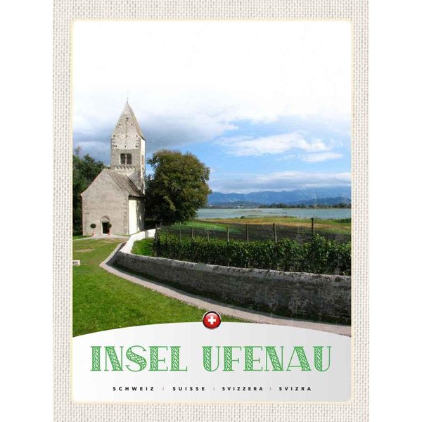 Vianmo Insegna In Legno 40X30 Cm Insel Ufenau Schweiz Kirche Wiese See-image