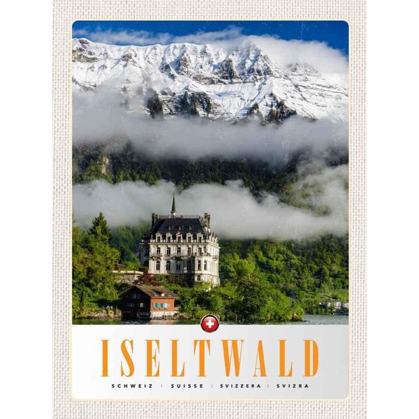 Vianmo Insegna In Legno 40X30 Cm Iseltwald Gebirge Schnee Wald Schloss-image