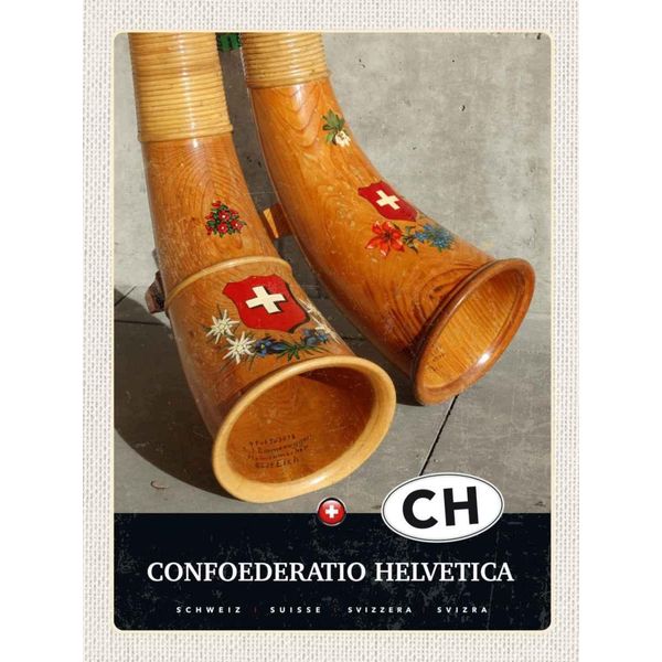 Vianmo Insegna In Legno 40X30 Cm Confoederatio Helvetica Alphorn-image
