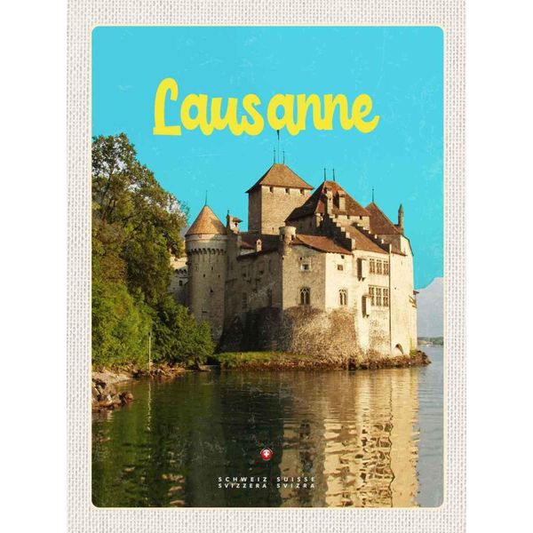Vianmo Insegna In Legno 40X30 Cm Lausanne Schloss See Schweiz-image
