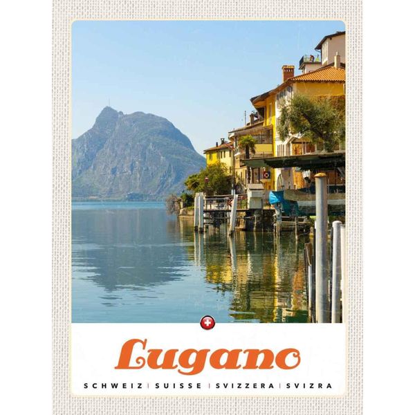 Vianmo Insegna In Legno 40X30 Cm Lugano Schweiz See Ausblick Auf Berg-image