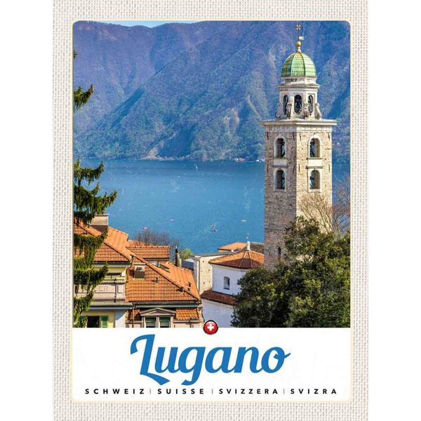 Vianmo Insegna In Legno 40X30 Cm Lugano Schweiz See Kirche Gebirge-image