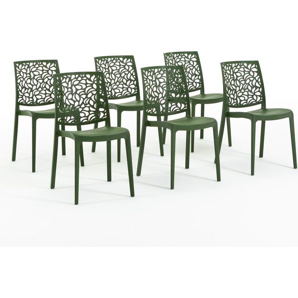 Set Di 6 Sedie Impilabili In Polipropilene Con Fibra Di Vetro Per Uso Esterno E Giardino, Bar E Ristorante, Cucina Design Moderno - Anna - Olive-image
