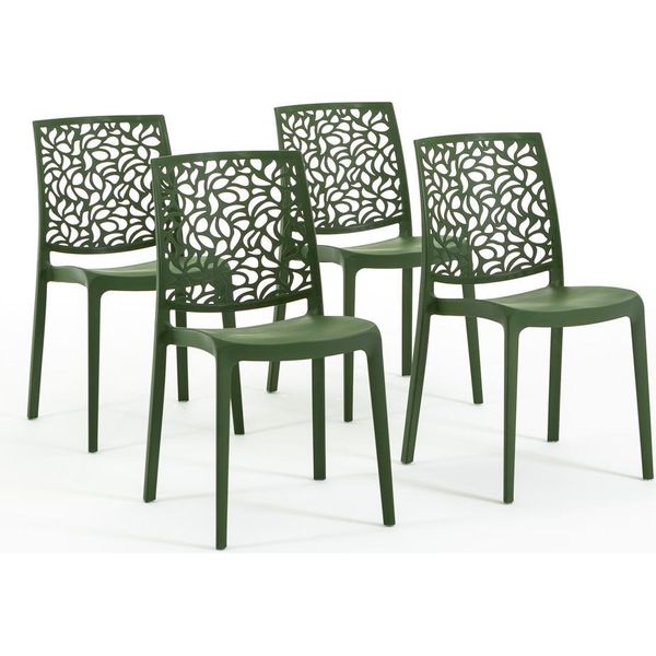 Set Di 4 Sedie Impilabili In Polipropilene Con Fibra Di Vetro Per Esterni E Giardino, Bar E Ristorante, Cucina Dal Design Moderno - Anna - Olive-image