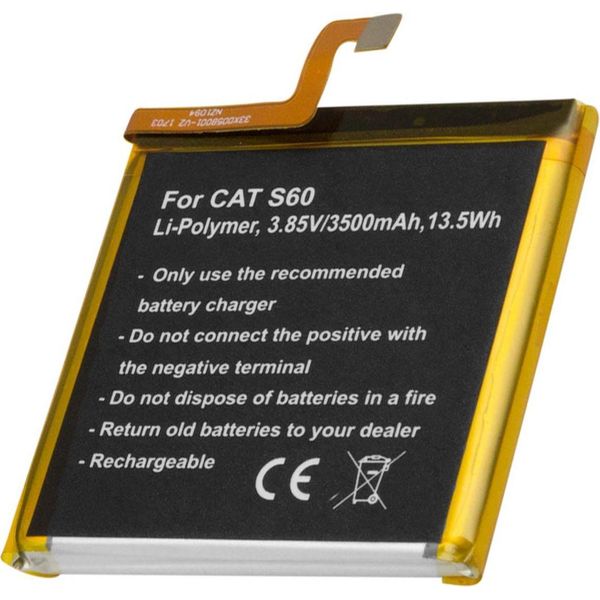 Avizar, Batteria Li-Polymer Cat S60 3500Mah 3.85V 13.5Wh, Nero / Giallo-image
