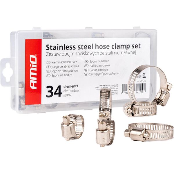 Set Di Fascette Stringitubo In Acciaio Inox Da 34 Pezzi, Antiruggine, AMIO-04125-image