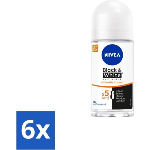 Nivea - Deodorante Roller - Black & White Ultimate Impact - Antitraspirante 72 Ore - 50 Ml - Confezione Risparmio - 6 Pezzi-image