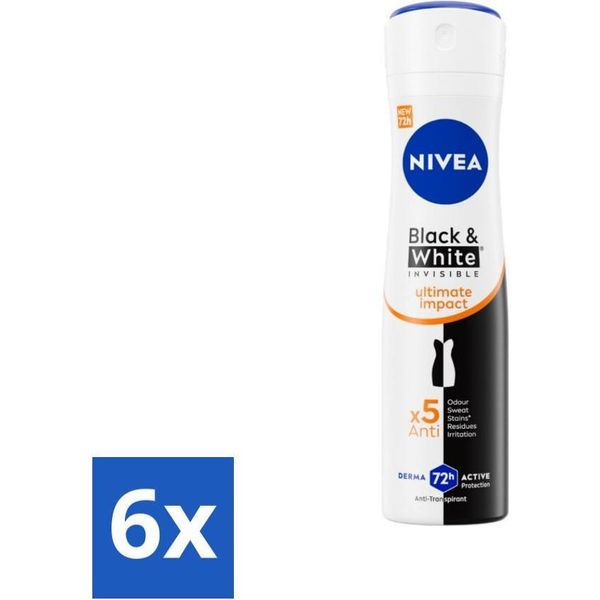 Nivea - Deodorante Spray - Black & White Ultimate Impact - Antitraspirante - 150 Ml - Vorteilspack - 6 StüCke-image