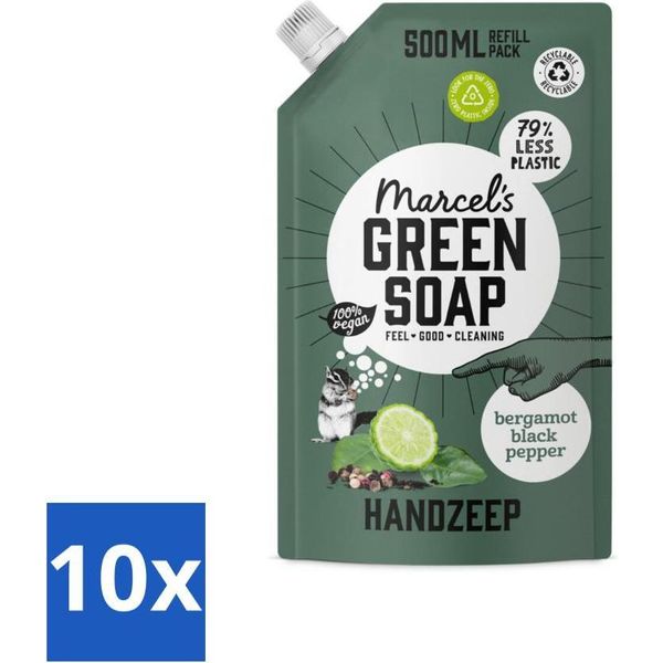 Marcel's Green Soap - Sapone Per Le Mani - Bergamotto E Pepe Nero - Cura Naturale - 500 Ml - Value Pack - 10 Pezzi-image