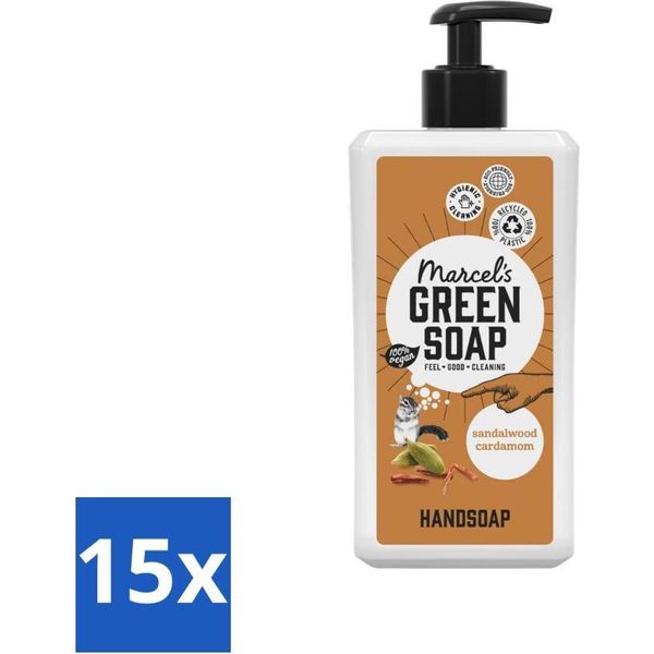 Marcel's Green Soap - Sapone Per Le Mani - Sandalo E Cardamomo - Per Uso Quotidiano - 500 Ml - Confezione Risparmio - 15 Barrette-image