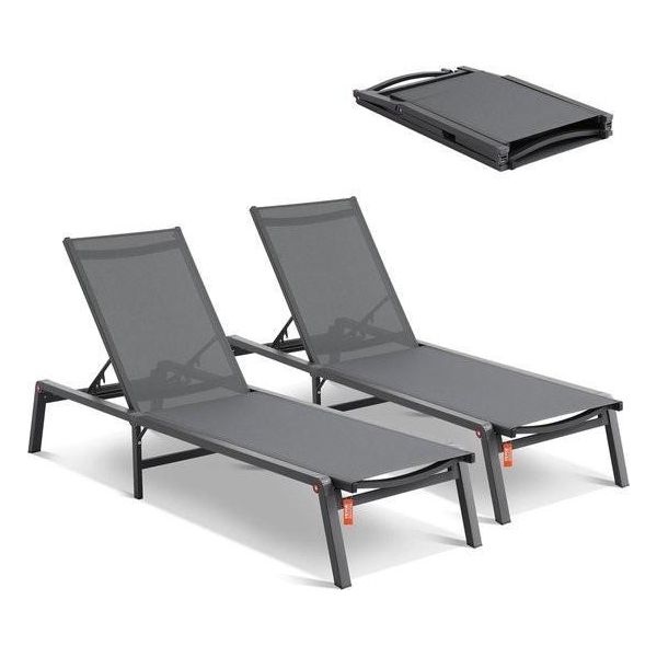 Sedia Lounge Da Esterno - Sedia Lounge Da Esterno - Chaise Longue Da Piscina - Moka Impermeabile - Poltrona Chaise Longue - Poltrona Chaise Longue - Sedia Lounge Da Esterno In Alluminio - Regolabile - Lettino Da Spiaggia - Grigio Scuro-image