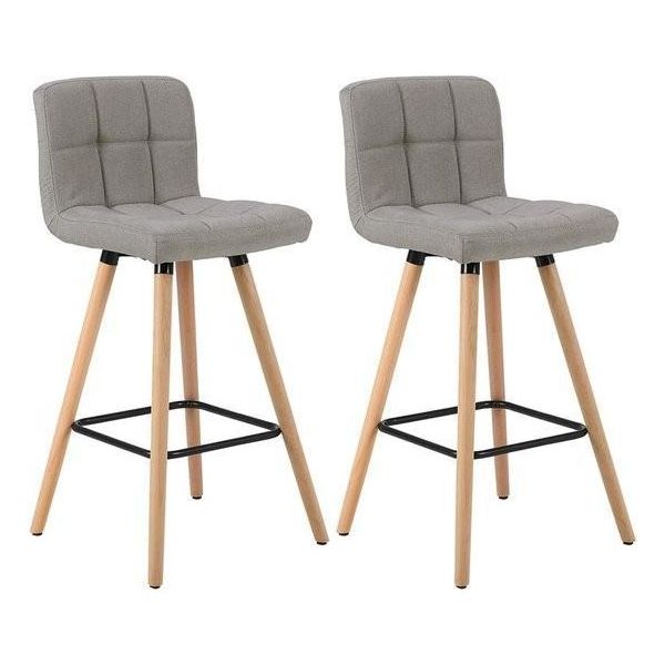 Sgabello Da Bar Janja - Con Schienale Alto - Lino - Sgabelli Da Bar - Ergonomico - Altezza Seduta 70Cm - Grigio - Set Di 2 - Cucina E Bar-image