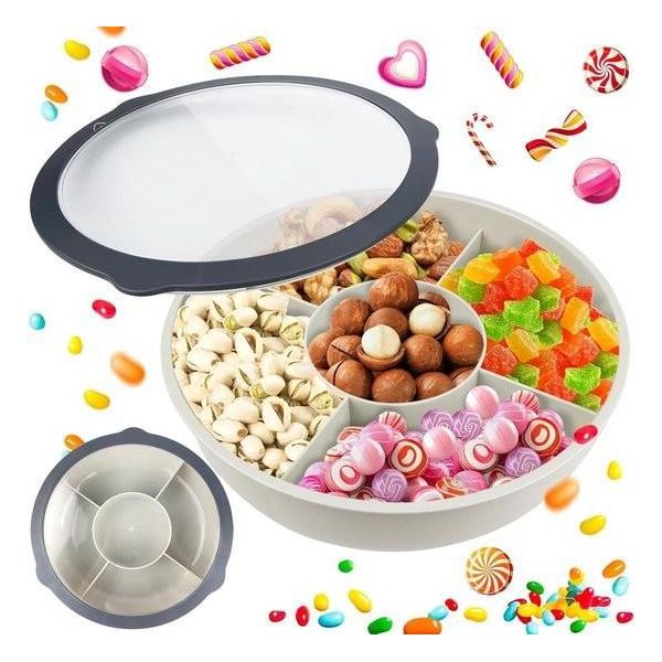 Scatola Per Snack Tavola Per Snack Con 5 Scomparti Tavola Per Frutta Coperchio Trasparente In Plastica - Scatola Per Frutta Secca E Dessert-image