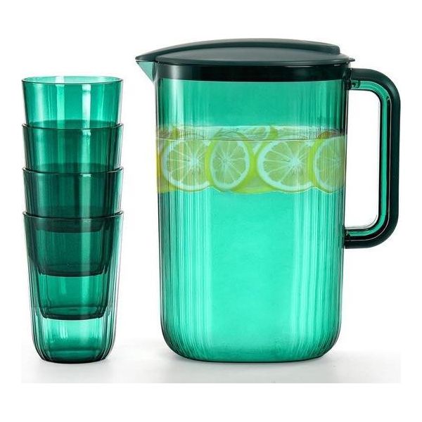 Caraffa In Plastica Peohud, Caraffa In Plastica Da 2 Litri Con Coperchio E 4 Tazze, Caraffa Per Tè Freddo Per Acqua, Succo Di Frutta, Latte, Limonata, Bevande Fredde O Calde, Senza Bpa-image