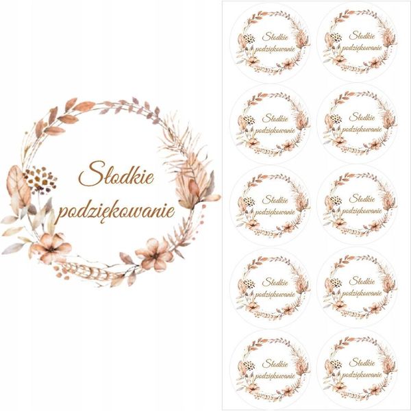 Adesivi Dolci Grazie Decorazione Boho Foglie Comunione Matrimonio 50Mm 10Pz-image