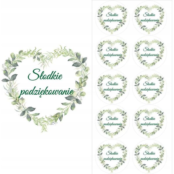 Adesivo Dolce Grazie Decorazione Cuore Boho Foglie Comunione 50Mm 10Pz.-image