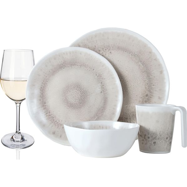 Set Di Stoviglie Da Campeggio In Melamina Per 4 Persone Con Design A Incudine 16 Pezzi + 4 Bicchieri Da Vino Bianchi Stoviglie Da Picnic Bbq-image