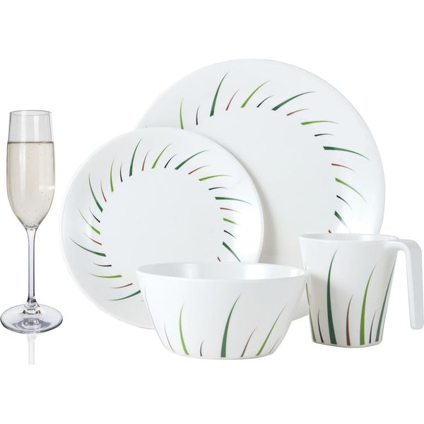 Set Di Stoviglie Da Campeggio In Melamina Per 4 Persone Limon Design 16 Pezzi + 4 Bicchieri Da Champagne FlûTes Stoviglie Picnic Bbq Cookware-image