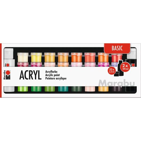Marabu 1210000000208 Set Di Colori Acrilici "Basic"" 32 X 3,5 Ml / 2 X 59 Ml"-image