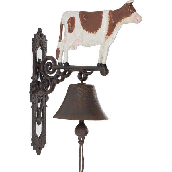 Moritz Campana Da Parete In Ghisa Maculata Mucca Marrone Bianca Campana Da Fattoria Campana Da Porta Altezza 37,7 Cm Campana Da Casa Stile Country Campana Marrone Decorata-image
